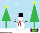 Рисунок снеговика рядом два с елки с подарками